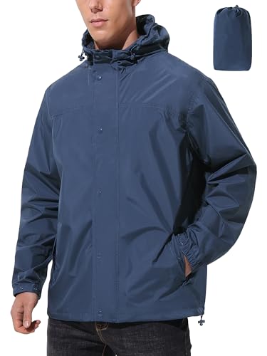 Image of UIQUR Mens Lightweight Rain Jacket Waterproof Windbreaker Packable Rain Coat with Hood for Golf Running Hiking Travel