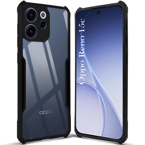 Image of Jkobi Hybrid Back Cover Case for Oppo Reno 15c (Shockproof with Polycarbonate Clear Panel | Professional Black)