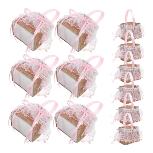 12pcs Lace Flower Girl Baskets with Bowknot Elegant Treat Bags for Bridal Showers Engagements and Birthday Parties for Candy and Favors