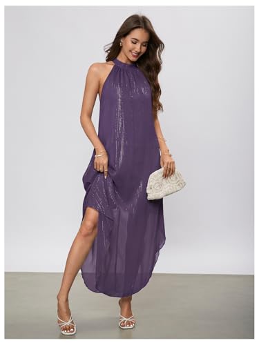 Image of Verdusa Women's Wedding Guest Dress Halter Flowy Chiffon Asymmetrical Long Summer Prom Dress