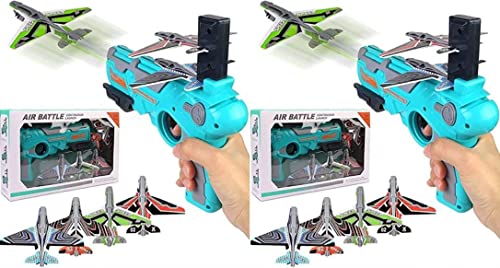 KHILONEWALA Airplane Launcher Toy Catapult aircrafts Gun with 4 Foam aircrafts, Shooting Games Outdoor Sport Activity Birthday Gifts Party Gifts for Kids (Pack of 2) Blue A1