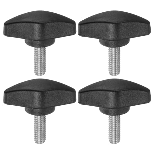 HARFINGTON 4pcs Tee Wing Knobs Thumb Screws M6 x 16mm Standard Male Thread Plastic T Knobs Handles Hand Clamping Knobs Grip Thumbscrew, Black