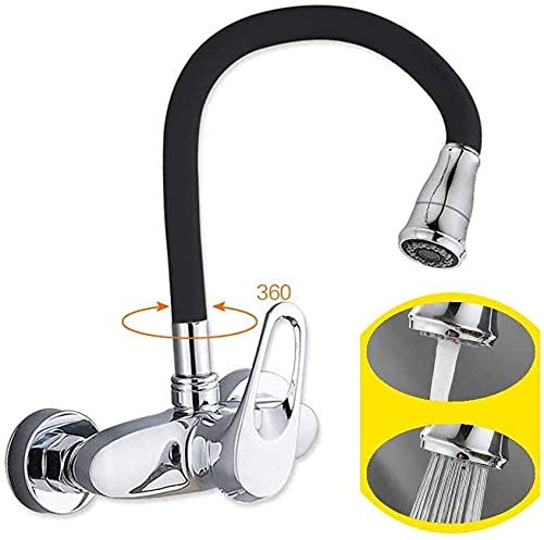 Rubinetti Bibcock Dell'Acqua, Rubinetto Del Lavello Della Cucina Singola Maniglia 360 ​​ ° Girevole Parete Rubinetto Della Cucina Pieno Rame Lavello Rubinetto Doppio Foro Ac