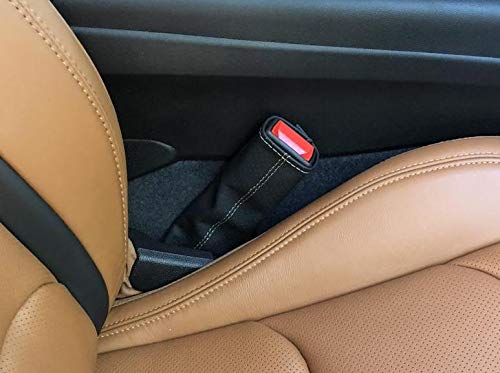 RedlineGoods Seatbelt Covers Compatible with Chevrolet Camaro 2016-24. Tailor Made - not Universal. Genuine top-Grade Italian Black Perforated Leather with Red Thread