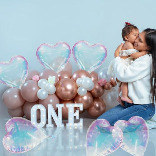 Image of 18 Inch Clear Transparent Iridescent Heart Balloon, Love Rainbow Crystal Heart Shaped Balloons for Valentines Day Wedding Bridal Shower Baby Shower Birthday Party Decorations Supplies