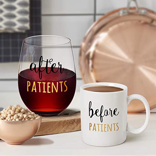 Before Patients, After Patients 11 Oz Coffee Mug And 18 Oz Stemless Wine Glass Set Gifts Idea For Nurses, Doctors, Hygienists, Physician, Dentists Unique Birthday Graduation Gifts Idea #TOP2