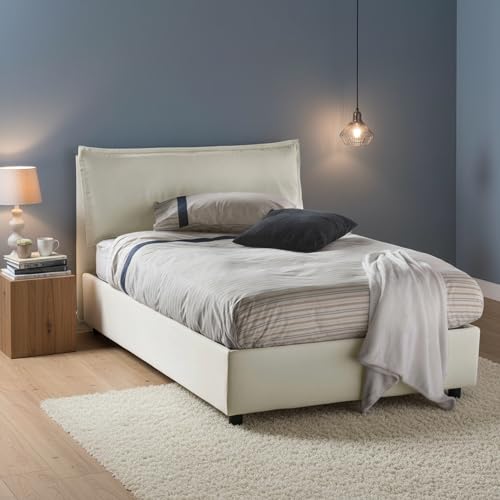 Talamo Italia - Lit double Gloria, lit coffre avec revêtement en tissu, 100% Made in Italy, ouverture frontale, adapté pour matelas 120x190 cm, Beige