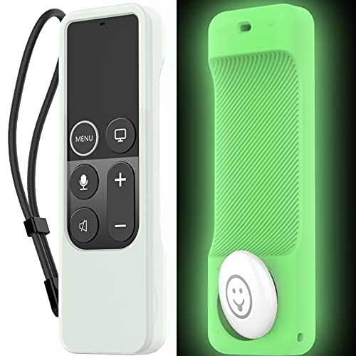 AhaStyle Compatible with Apple TV Remote Cover with AirTag Holder Anti Slip Silicone Case for 2017 TV 4K 1st Generation and 2016 Apple TV HD(Glow Green)