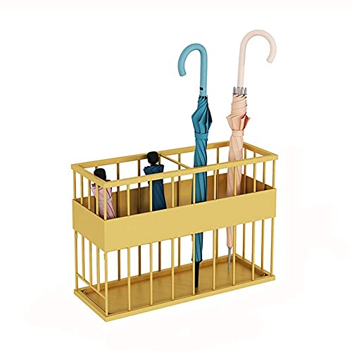 Sywlwxkq Umbrella Stand Rack,Umbrella Stand Metal Wrought Iron,Household Hotel Business Umbrella Bucket,Removable Drip Tray,Gold,64X24X44Cm