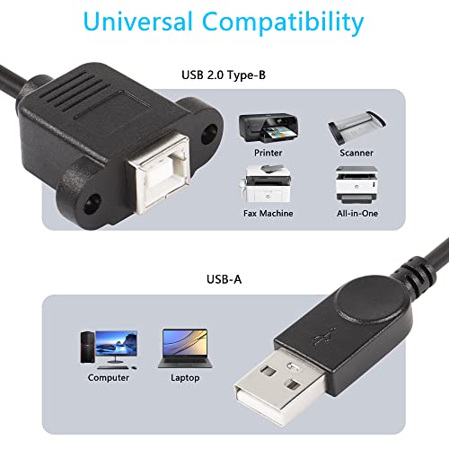 SinLoon USB 2.0 Type-B Printer Cable 2Pcs USB 2.0 A Male to B Female Printer Short Extension Cable for Printers and Scanners-1.6FT - Image 3