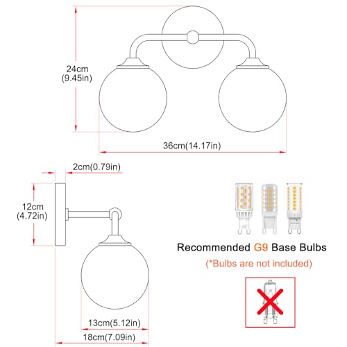 Image of Modern Brushed Nickel 2-Lights Bathroom Vanity Lights, Bathroom Lighting Fixtures Over Mirror with Milk White Globe Glass Shade, Elagant Wall Sconces for Dressing Table Bedroom Living Room