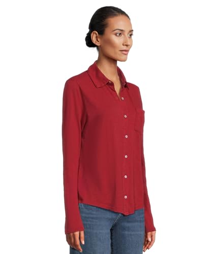 Elliott Lauren Women's Garment Dye Tees-Long Sleeve Button Front Shirt with Collar2
