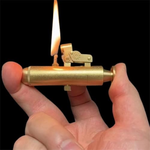 Image of Smoke King Submarine Press Lighter Gold Design, Refillable Brass & Zinc Alloy Windproof Lighter, Vintage Steampunk Style for Men (Fuel Not Included)