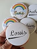  Grand badge/magnet/miroir/porte clé personnalisé Prénom de 56 mm - 3 choix de fond à choisir pour homme/femme/fille ou garçon