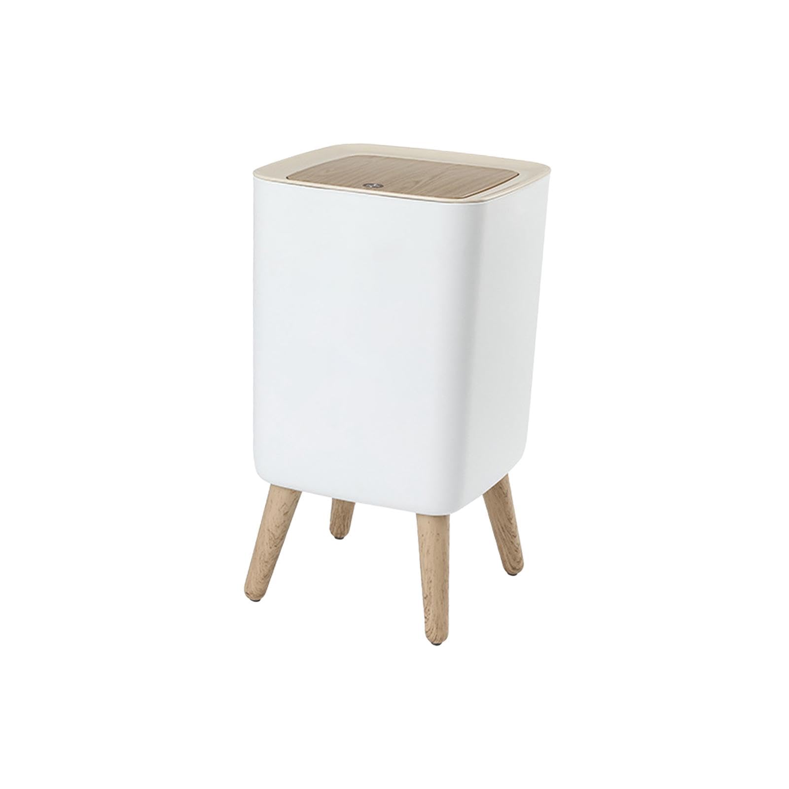 perfk Pattumiera con Coperchio Finta venatura del Legno Pattumiera Durevole con Piede Alto con Coperchio a Pressione Pattumiera per Bagno Camera da, Quadrata