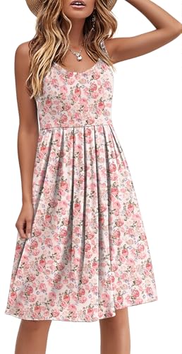 Image of Akihoo Women Summer Casual Sleeveless Midi Plain Pleated Tank Vest Dresses