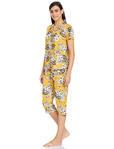 Image of Longies Women's Rayon Capri Nigh Suit Regular Set (LGRCSSYV001 Dark yellow026 XL)