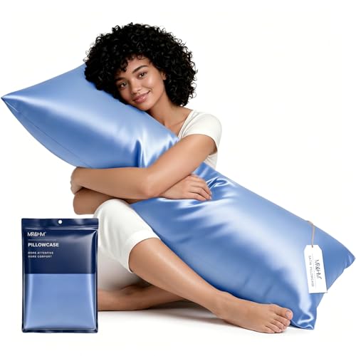 Image of MR&HM Satin Body Pillow Cover, Soft and Breathable Body Pillow Case with Envelope Closure, Cooling and Silky Long Pillowcase for Hair and Skin,Grey (20x54, Sky Blue)