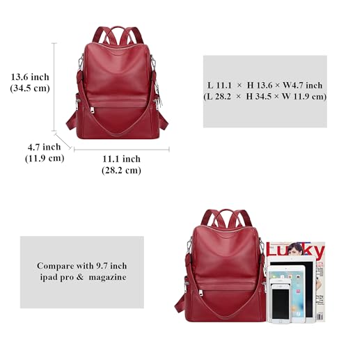 ALTOSY Leather Backpack for Women Elegant Genuine Backpack Purse Ladies Leather Shoulderbag (S80 Red Wine) - Image 6