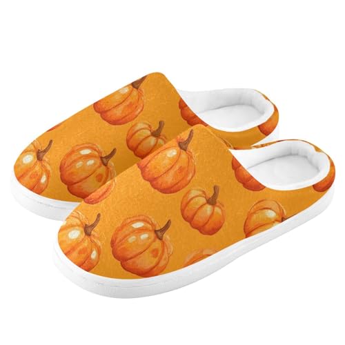 JUNZAN Fall Pumpkins Mens House Cotton Slipper Wide Memory Foam House Shoes for Travel Christmas Presents 6-74