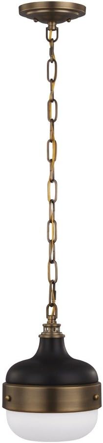 Generation Lighting P1282DAB/MB Cadence Glass Pendant Lighting, Brass, 1-Light (8"" Dia x 11"" H) 75watts, Dark Antique Brass/Matte Black