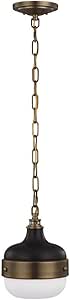 Generation Lighting P1282DAB/MB Cadence Glass Pendant Lighting, Brass, 1-Light (8"" Dia x 11"" H) 75watts, Dark Antique Brass/Matte Black