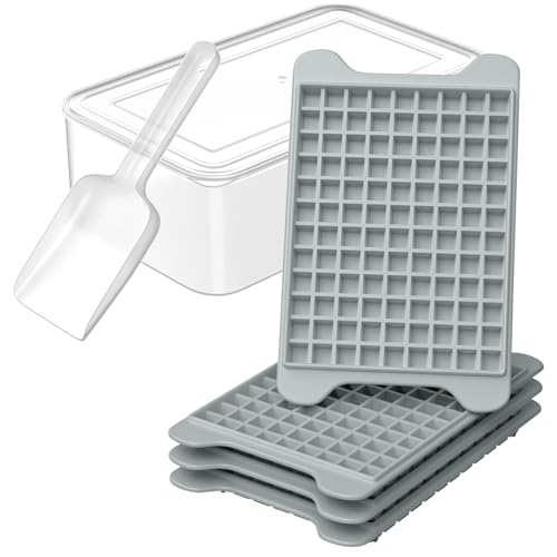 Lista de Moldes y bandejas para hielo los más recomendados. 43 AFPYC Molde de Cubitos de Hielo de Silicona con 117 Cubos Pequeños, Bandeja de Hielo con Tapa, Recipiente de Almacenamiento y Pala de Hielo, Fácil Desmoldeo para Congelador(Gris)