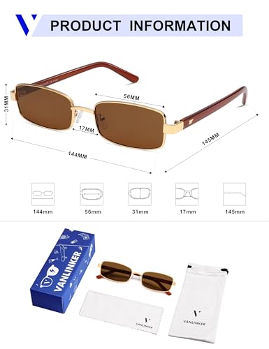 Image of VANLINKER Retro Rectangle Polarized Sunglasses for Women Men Small 90s Vintage Trendy Slim Narrow Rectangular Frame VL9684