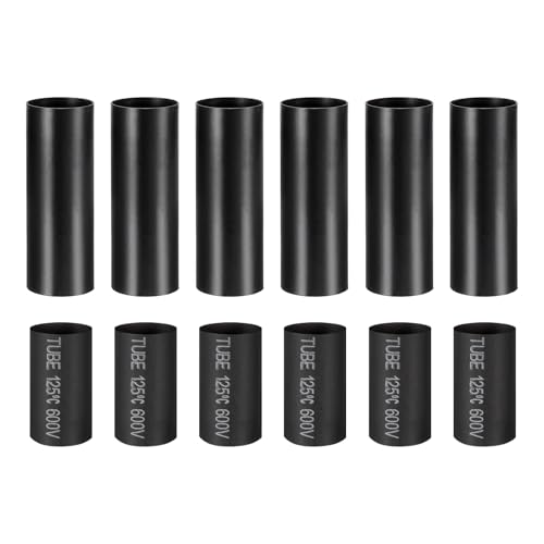 PATIKIL 6 Pcs 2.6" Tall Candle Covers Sleeves, 6 Pcs Metal E12 Chandelier Socket Sleeves with Insulation Heat Shrinkable Flame Retardant Tube Bulb Light Base Holder for Lamps, Black