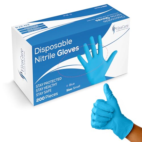 Guantes de nitrilo pequeños ViraCare de color azul fuertes y sin látex caja de 200 S