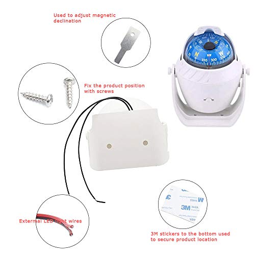 Bygytyo Boat Car Caravan Truck Compass Sea Marine Electronic Navigation Bracket Mount Backlight Compass,Dashboard Compass Night Visible With Light,Fits For Car,Watercraft,Boat,Caravan (White, Big) #TOP2