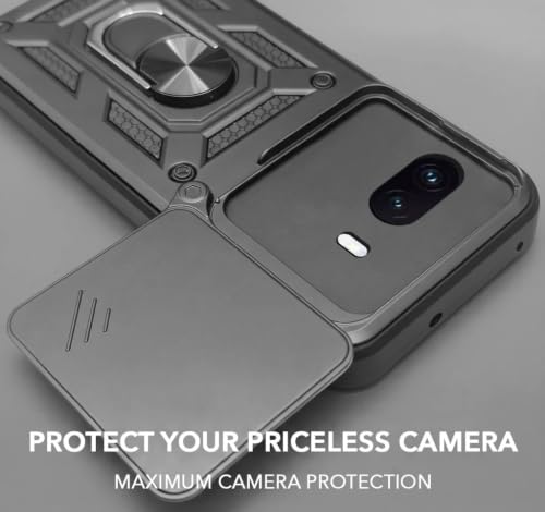 Image of Casodon Shockproof Back Case Cover for iQoo 15R 5G, Shockproof iQoo 15R Back Cover, Ring Case with Kickstand and Camera Protection Shutter - Black