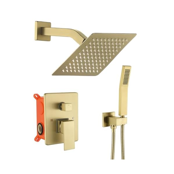 Shower faucet brushed gold shower system 8 inches rain shower and handheld shower combo2 function shower fixtures included shower trim kit  urban country home decor