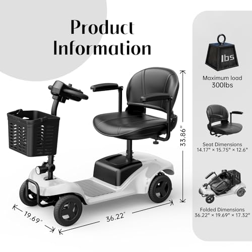 Image of Mobility Scooters for Seniors,4 Wheel Mobility Scooter,28 Miles Range,300LBS Capacity,Easy to Fold,24V /25AH,with LED Headlights and Basket,Charger Included,Silver