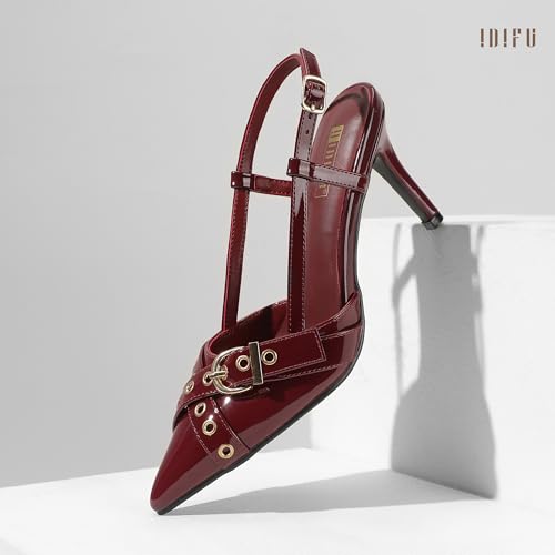 Image of IDIFU IN3 Slingback Kitten Heels for Women Stiletto Heel Closed Pointed Toe Pumps Buckle Straps Dress Shoes Sexy Prom Party Work Trendy Fashion Comfortable Pumps Dressy Shoes