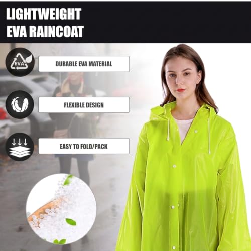Image of Motopack EVA Waterproof Raincoat for Men & Women with Hood | Unisex Reusable Transparent Universal Rain Wear Lightweight Full Sleeve Poncho with Button Closure for Travel Camping & Hiking (Neon Green)
