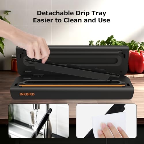 Image of INKBIRD One-Touch Vacuum Sealer Machine with Detachable Drip Tray for Home | Food Preservation with Starter Kit, Built-in Cutter, Sealing Machine Perfect for Kitchen (UK Plug)