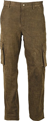 Cargo Jagd Lederhose Herren lang- Lange Lederhose Damen - Cargo Lederhose- Echt Leder Nubuk - Lederhose Jeans 501 Antik Braun | Olive- Motorrad Lederjeans (56, Olive) Cover