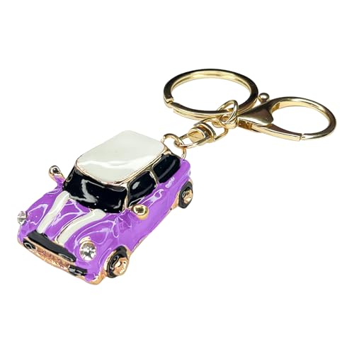 Image of beypovk for Mini Cooper Keychain, Creative 3D Car Model Rhinestone Key Fob Cover Keyring, Universal Cute Key Chain with Ring for Men Women, Car Accessories (Purple)