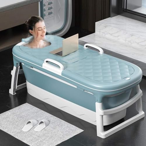 Image of Folding Portable Bathtub for Adults with Lid, Large Collapsible Bath Tub for Home Sauna and Relaxation, Ergonomic NonSlip Shower Tub with Drain Design, Comfortable