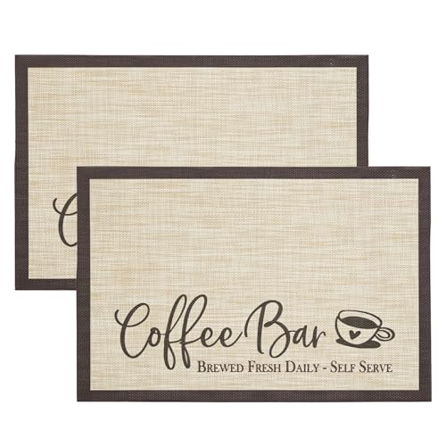Artoid Mode Coffee Bar Mats Set of 2, 12x18 Inch Washable Non-Slip Plastic PVC Vinyl Table Mats for...