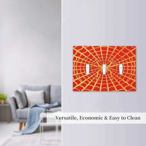 Decorative Switch Plate Covers Red Background with Golden Spiderweb Spider 3 Gang Light Switch Cover Plate Triple Toggle Wall Plate Light Switch Covers for Bedroom Home Decor