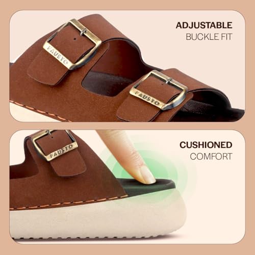 Image of FAUSTO Men Open Toe Buckle Strap Stitched Waterproof Sandals|Soft Cushioned Insole|Summer Slip-On Slipper|Perfect For Monsoon Rainy Season