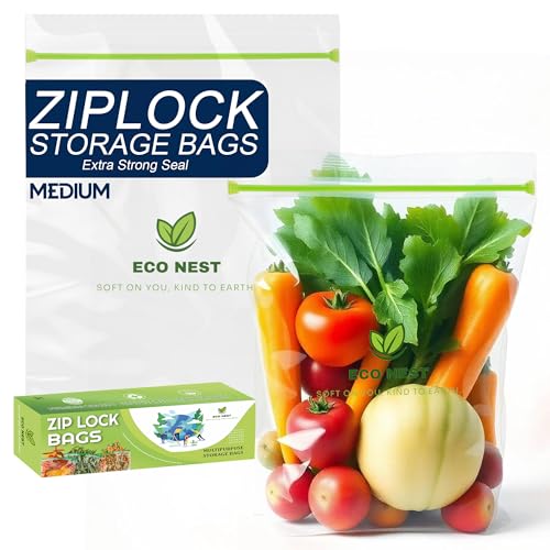 Image of Medium Multipurpose Ziplock Storage Bags | 60 Reusable Bags (21 x 26 cm) | Double Grip Zipper | Leak-Proof, Freezer & Fridge Safe, BPA-Free, Food-Grade Ziplock Pouches