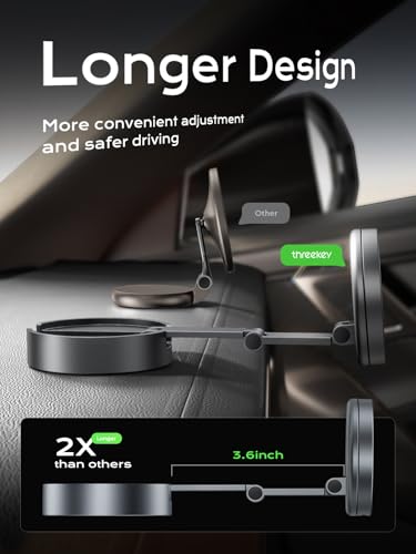 Image of THREEKEY Qi2 Certified Magnetic Car Mount Charger Lite,Car Wireless Charger,15W Fast Charging,Retractable Phone Holder with 360Rotation,Car Mount for iPhone17-12&Galaxy S25 Ultra