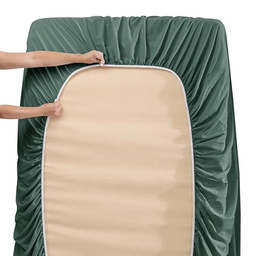 Image of Nestl Full Size Sheet Set, 4 Piece Extra Deep Pocket (18-24 inches), Microfiber, Hotel Luxury, Soft, Breathable, Wrinkle-Free, Easy to Care, Forest Green