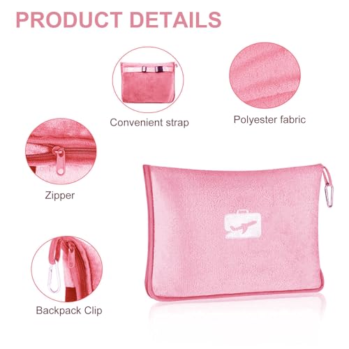 Travel Blanket and Pillow, Ultra Soft 2 in 1 Airplane Blanket with Eye Mask and Ear Plugs, Portable Travel Blanket with Pillowcase, Ideal for Long Flights Office and Trains (Pink) - Image 4