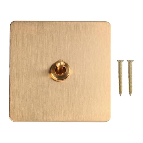 Interruptor basculante de latón retro hecho a mano de 1/2 vías con placa de palanca de 86 mm, interruptor eléctrico decorativo de pared para interior del hogar (1 banda)