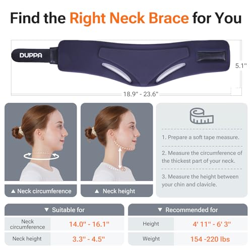 DUPPA Ergonomic Neck Brace for Neck Pain and Support, Throat-friendly V-shape Cervical Collar with Dual Memory Foam for Comfort and Cervical Spine Pressure Relief, Vertebrae Stability (14.0\" - 16.1\")