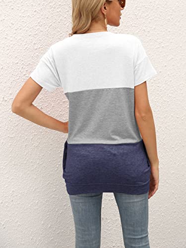 Bunanphy Pocket Shirts For Women Casual Loose Fit Tunic Top Baggy Batwing Sleeve Comfy Tee Shirt Blue #A Small #TOP4